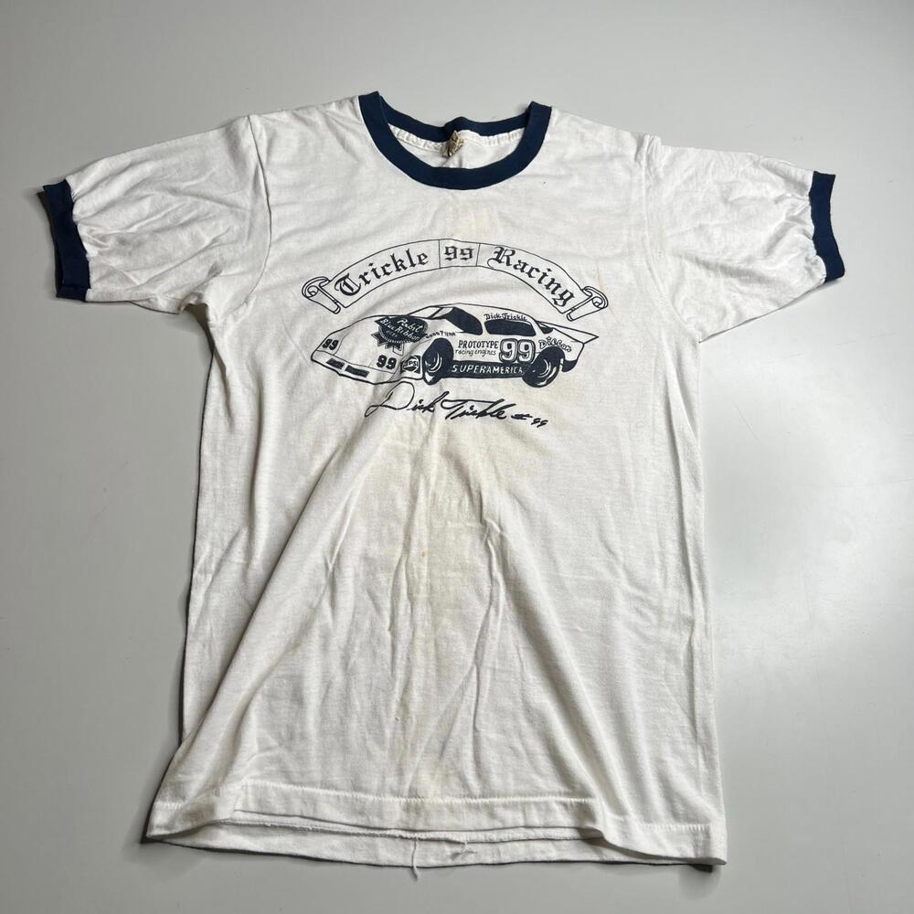 Vintage 80s Dick Trickle #99 Racing Ringer T-Shirt M USA NASCAR Tee Screen Stars